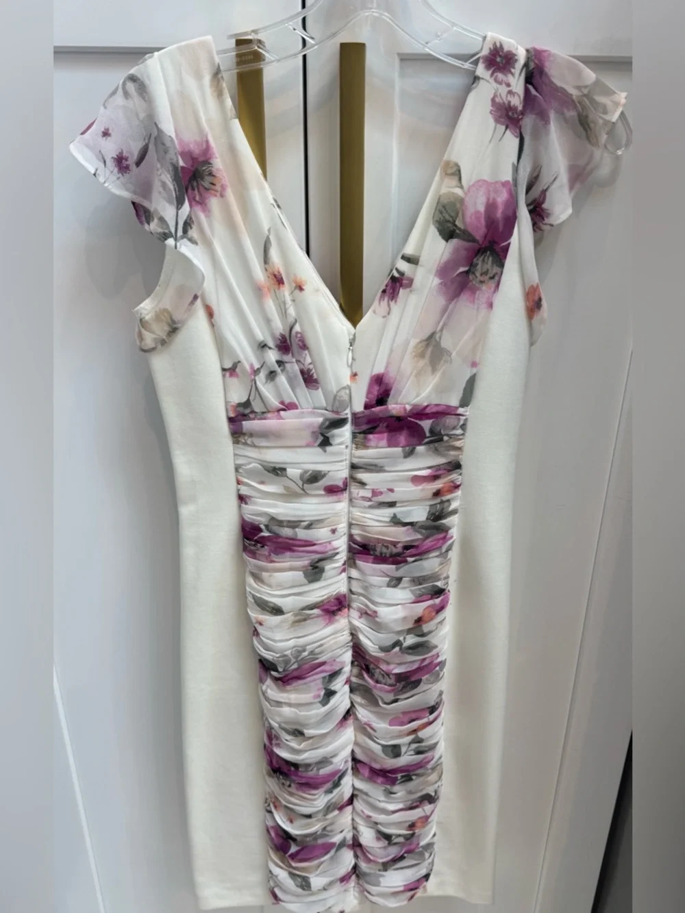 White House Black Market Cream Midi Dress with Purple Floral Print - Picture 3 of 4
